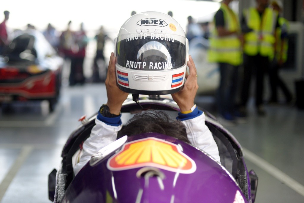 Team RMUTP RACING, race number 9, from Rajamangala University of Technology Phra Nakhon, Thailand, competing in the Prototype - Ethanol category during day one of Shell Make the Future Live Malaysia 2019 at the Sepang International Circuit on Monday, April 29, 2019, south of Kuala Lumpur, Malaysia. (Edwin Koo/AP Images for Shell)