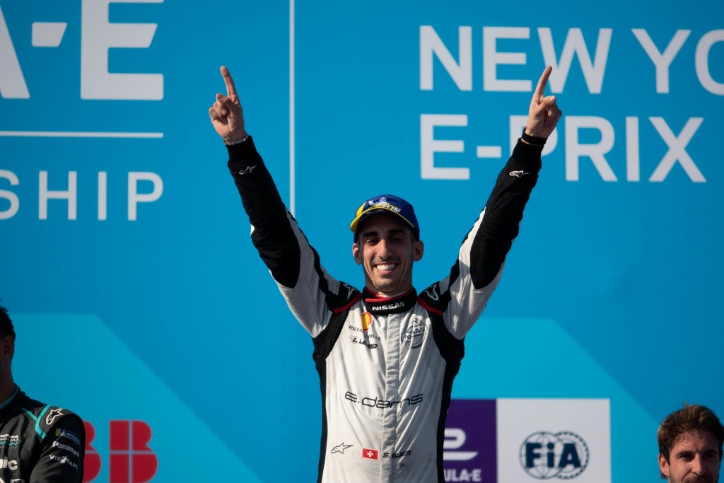 Nissan e.dams drivers Sebastien Buemi and Oliver Rowland head out on the track walk at the #NYCEPrix.