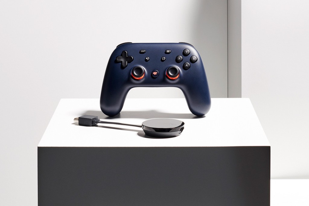 A Google Chromecast Ultra device and Google Stadia controller, taken on February 14, 2020. (Photo by Neil Godwin/T3 Magazine)