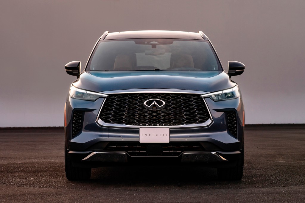 The all-new 2022 INFINITI QX60, combining powerful athleticism with harmony and simplicity. AUTOGRAPH grade shown in Moonbow Blue. Not yet available for purchase. Expected availability, late 2021. Pre-production model shown. Actual production model may vary.