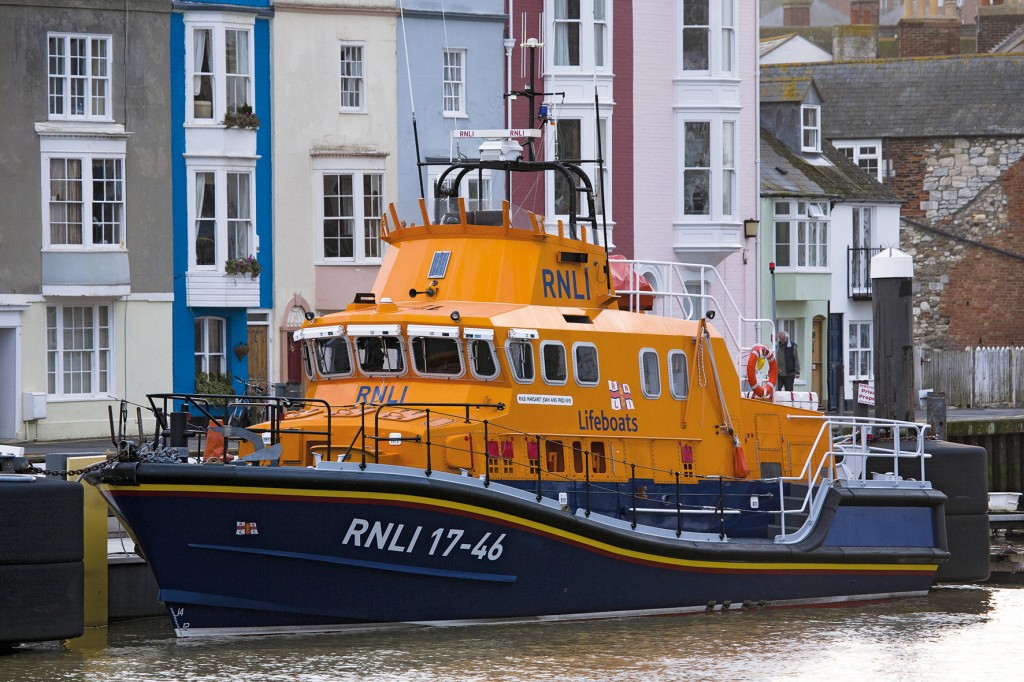 RNLI Severn class lifeboat moored in Weymouth Harbour. The Severn class is the largest lifeboat operated by RNLI. (Photo by: Loop Images/Universal Images Group via Getty Images)