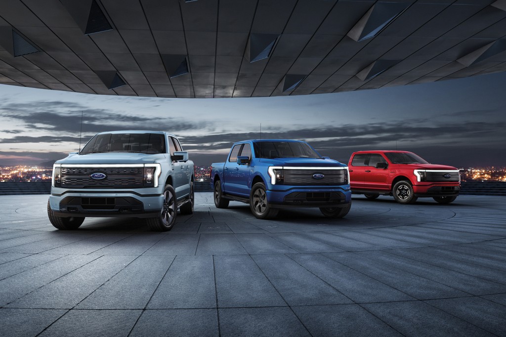 2022 Ford F-150 Lightning Platinum, Lariat, XLT. Pre-production model with available features shown. Available starting spring 2022.