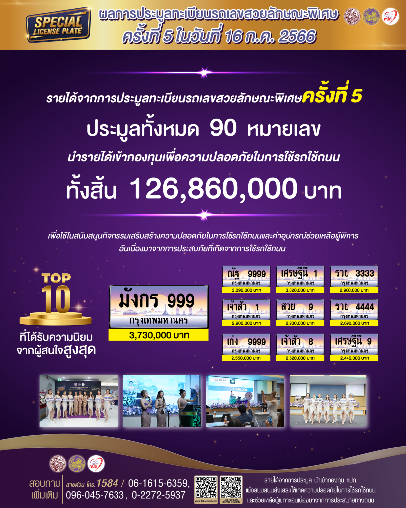 กรมการขนส่งทางบก เผยผลการประมูลทะเบียนรถ